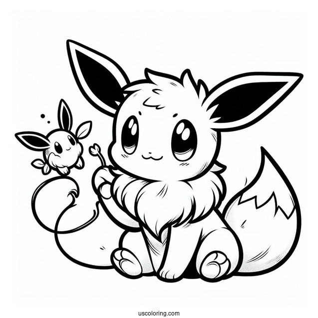 Coloring Page Of Little Eevee Playing With Gengar