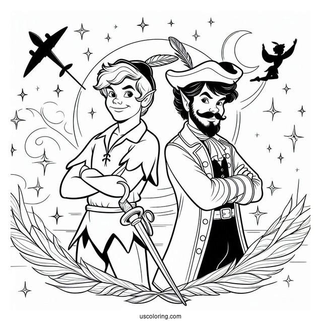 Peter Pan And Captain Hook Back-To-Back Coloring Page