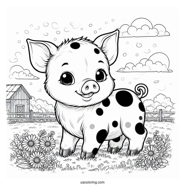 Baby Spotted Piglet In a Field