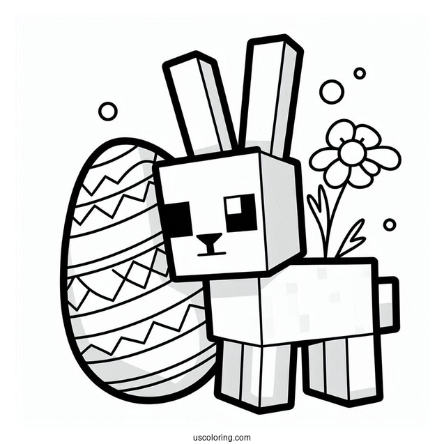 Block Bunny with Minecraft Easter Egg Coloring Page