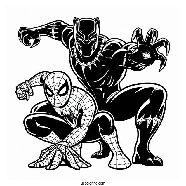 Black Panther And Spider Man Coloring Sheet