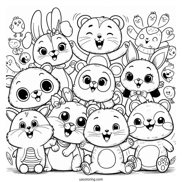 Smiling Critters Coloring Page Characters Cheering