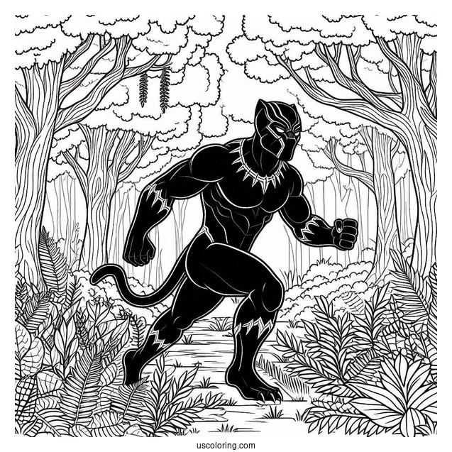 Black Panther In The Forest Coloring In