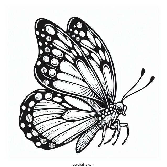 Side View Of Butterfly Coloring Page Flying