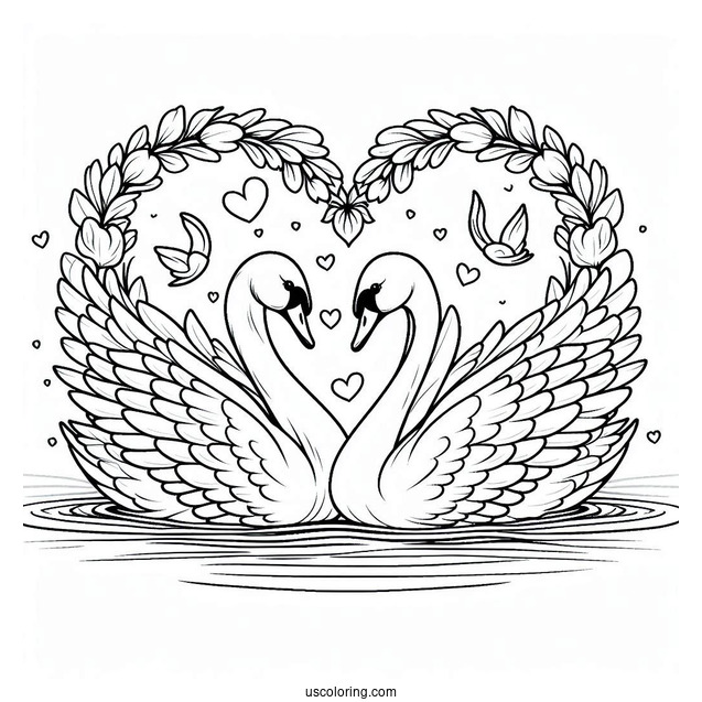 Swan Coloring Page Forming Heart With Their Heads