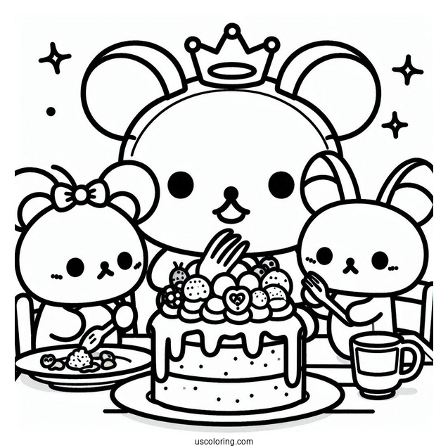 Rilakkuma Coloring Page Eating Dessert With Kiiroitori And Korilakkuma For Kids