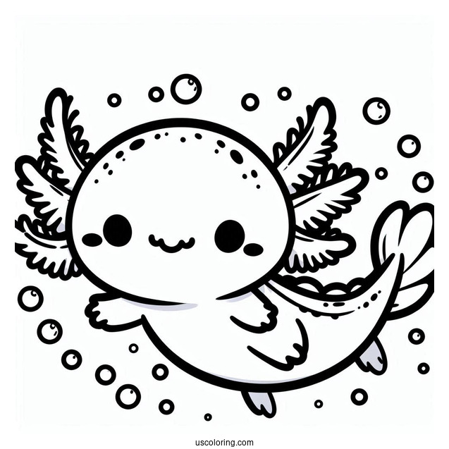 Chibi Axolotl Coloring Page Swimming For Kids