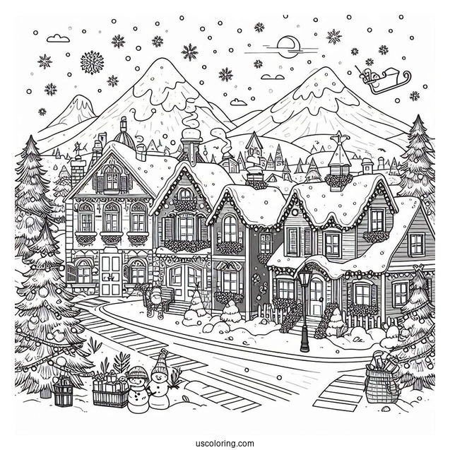 Christmas Town In The North Pole Coloring Page For Kids