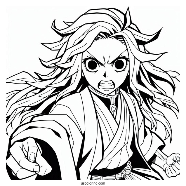 Angry Tanjiro Coloring Page In Battle
