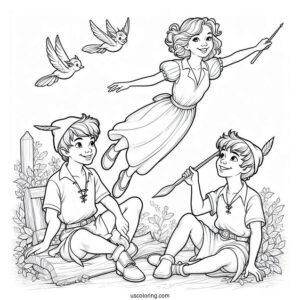 Peter Pan Teaching Wendy, John, And Michael To Fly