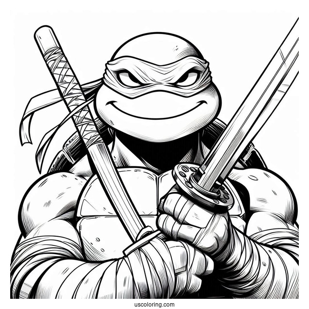 Ninja Turtles Coloring Page Of Leonardo Smirking While Holding Katana