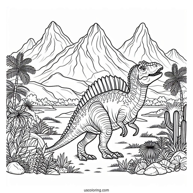 Spinosaurus Coloring Page In The Mountains
