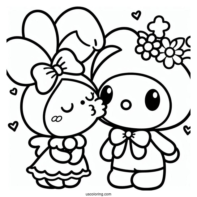 My Melody Coloring Page Getting Kiss From Flat