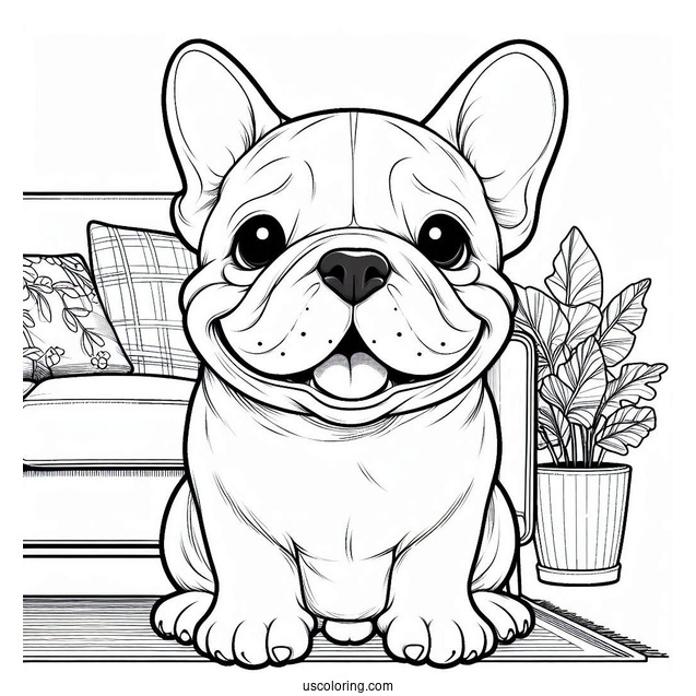 Smiling French Bulldog On Sofa Coloring In