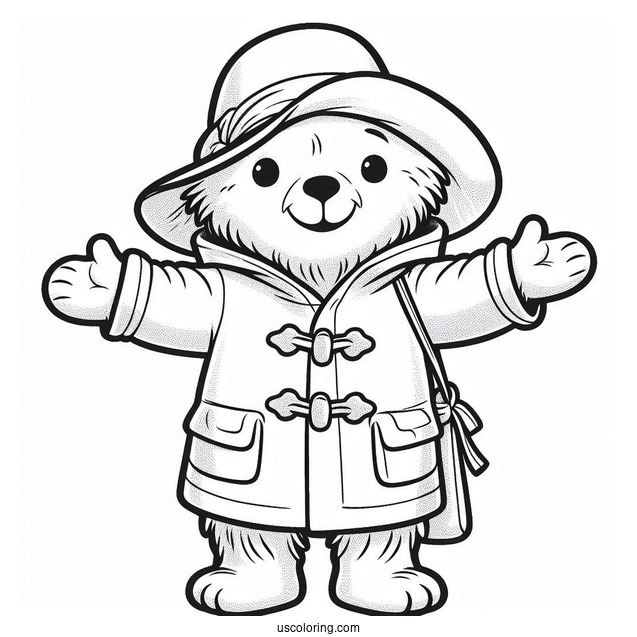Happy Paddington Coloring Page With His Arms Open For Preschoolers