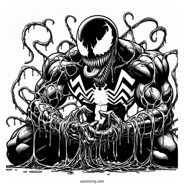 Detailed Carnage Coloring Page In Front Of Venom