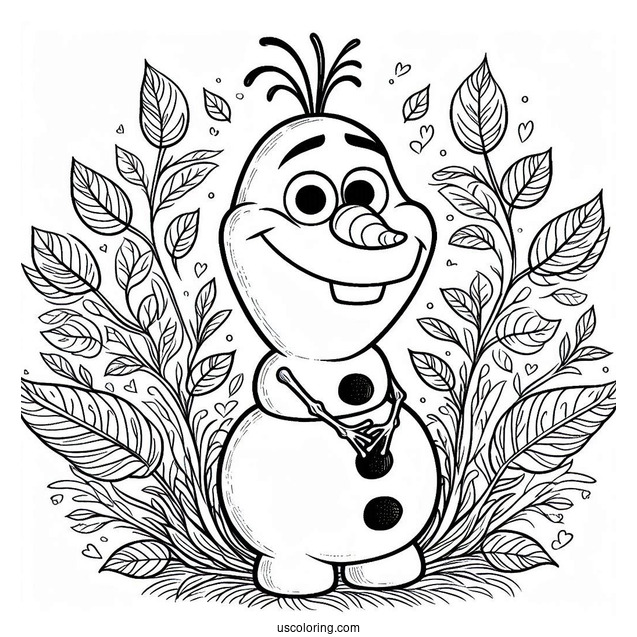 Olaf With Leaves Around His Head To Color