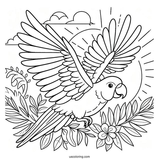 Simple Outline Of a Parrot Flying