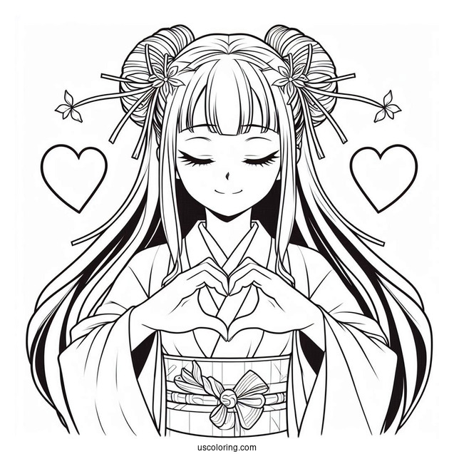 Nezuko Coloring Page Kamado Forming Heart With Her Hands