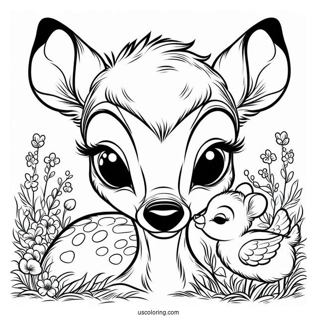Bambi Nose-To-Nose With Faline Coloring Sheet