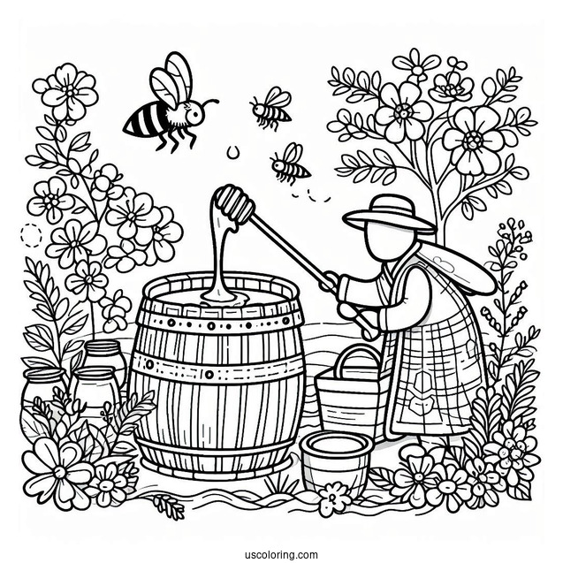 Bee Coloring Page Of Man Collecting Honey From A Apiary