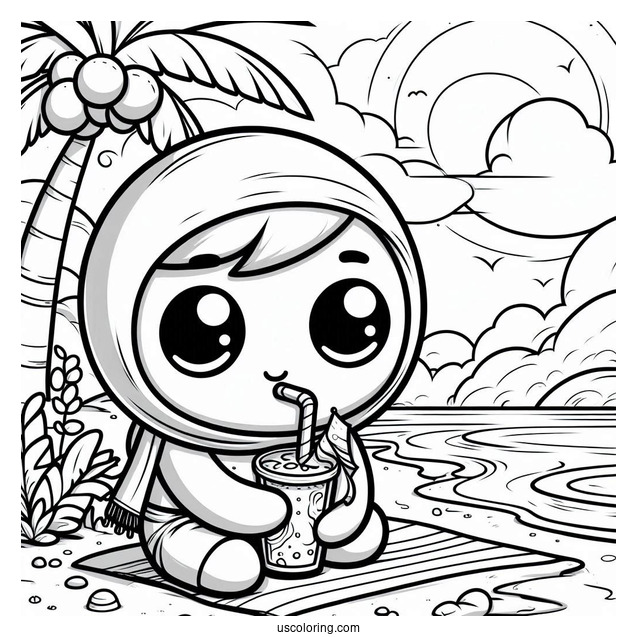Shy Guy Coloring Page Drinking Beverage At The Beach