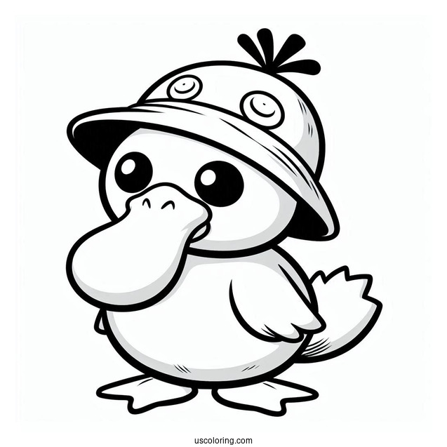 Psyduck Coloring Page Wearing Tentacool Hat For Preschoolers