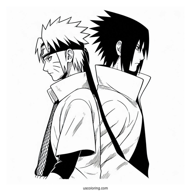 Uchiha Sasuke Coloring Page Standing Back To Back With Itachi