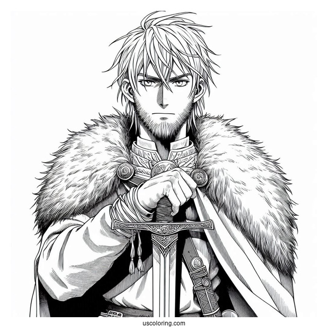 Manga Coloring Page Of Vinland Saga Thorfinn Holding Dagger