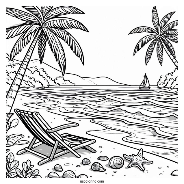 Simple Beach Landscape Coloring Sheet
