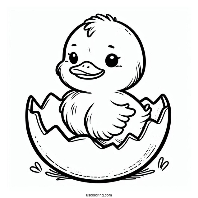 Cute Duckling in an Eggshell Coloring Sheet For Kids
