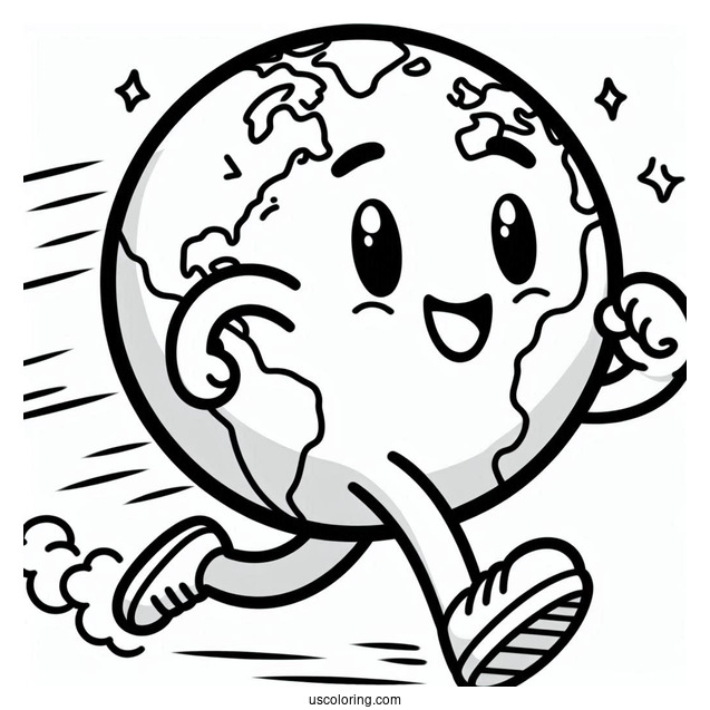 Cartoon Earth Running Coloring Page For Kids