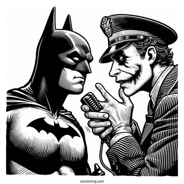 Batman Interrogating The Joker Coloring Sheet