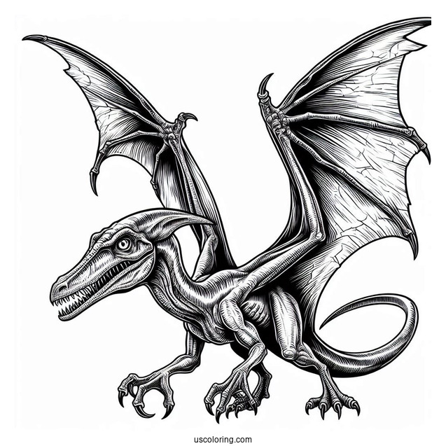 Scary Pterodactyl Coloring Page With Detailed Skin