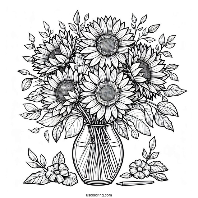 Detailed Sunflowers In Vase For Adults