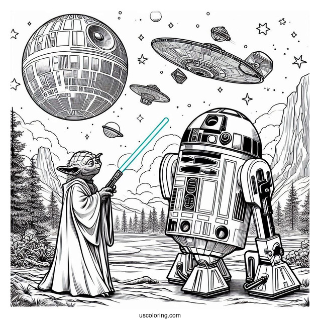 R2-D2 Coloring Page With Yoda