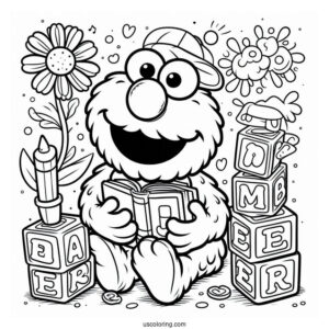 Elmo With Alphabet Blocks To Color For Preschoolers