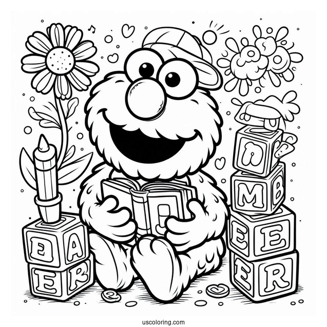 Elmo With Alphabet Blocks To Color For Preschoolers