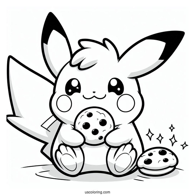 Kawaii Raichu Coloring Page Eating A Cookie