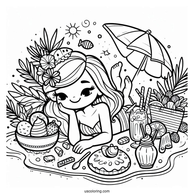 Summer Coloring Page Treats At The Beach For Kids