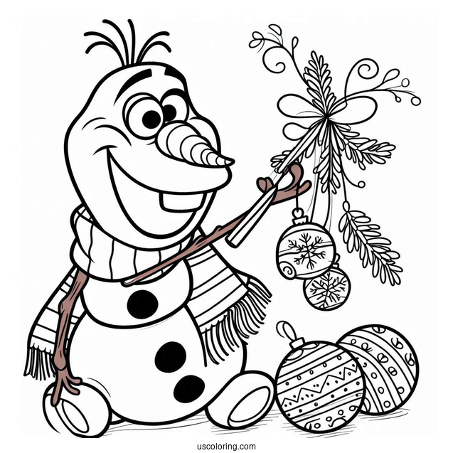 Christmas Themed Olaf Coloring Page