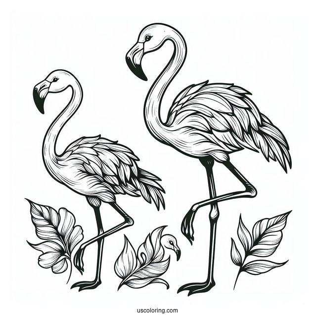 Tropical And Summer Themed Flamingos To Color