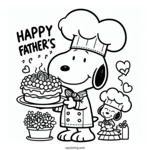 Chef Snoopy With A Happy Father's Day Coloring Page Of Greeting