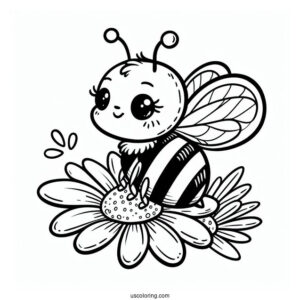 Pretty Little Bee Coloring Page Perched On A Daisy