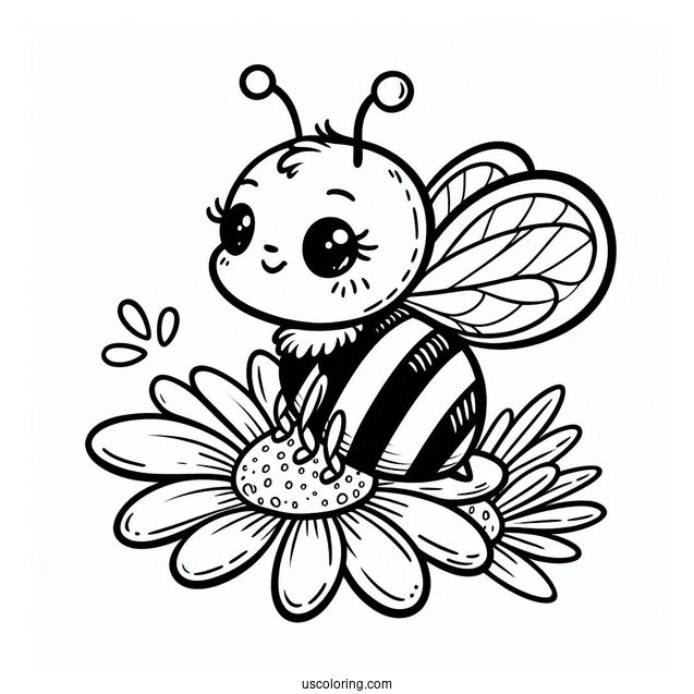 Pretty Little Bee Coloring Page Perched On A Daisy