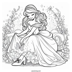 Cinderella Transforming In To a Princess Coloring Page