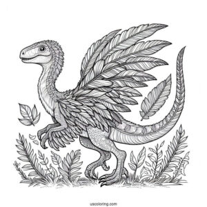 Feathery Velociraptor Coloring Sheet