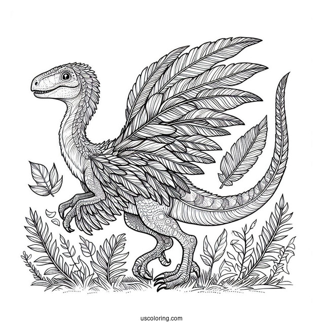 Feathery Velociraptor Coloring Sheet