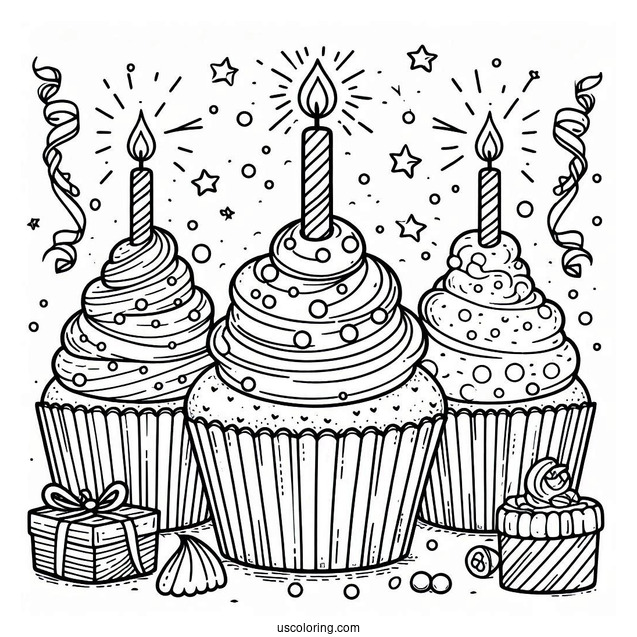 Birthday Cupcake Coloring Page