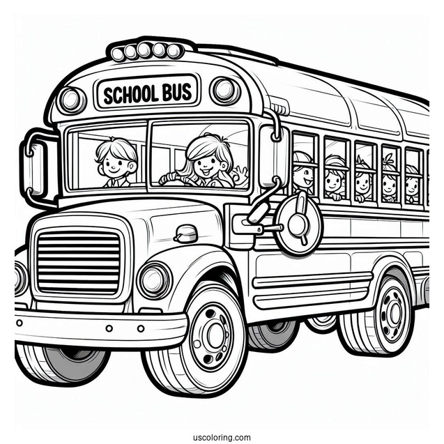 Cartoon School Bus Coloring Page Full of Kids For Kids